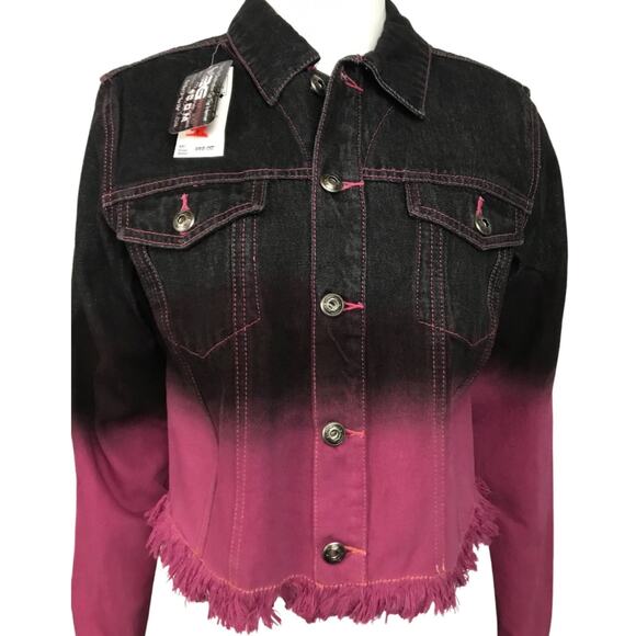 Deadstock Y2K Purple Ombre Fringe Crop Fubu Jean Jacket / Women’s Medium * - Picture 2 of 5